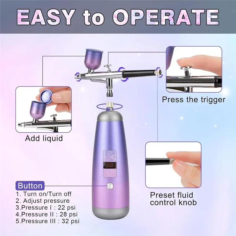 A02M-Airbrush Kit For Nails 32PSI Air Brush Kit With Air Compressor Cordless Airbrush Gun Machine For Makeup,Painting,Model
