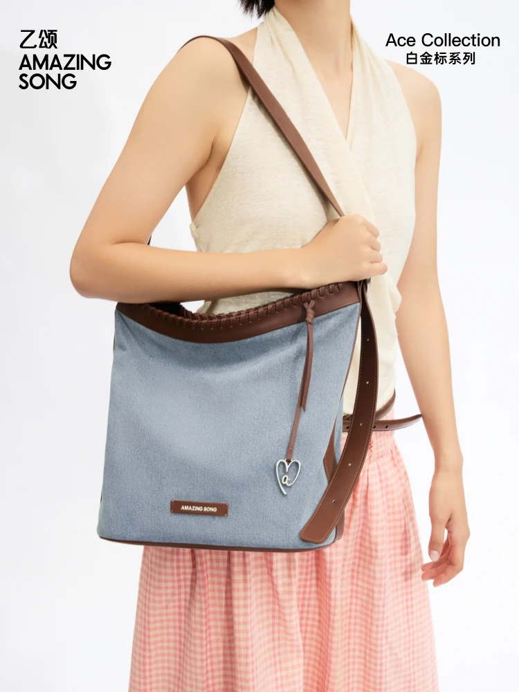Amazing Song Original Design Love TA Woven Bucket BagTop Grain Leather Women Casual Shoulder Bag Summer Collection view 2