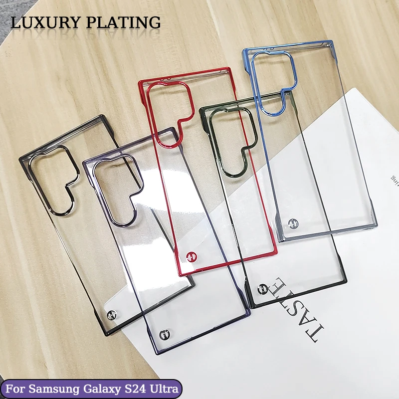 Luxury Plating Frameless Transparent Case For Samsung Galaxy S24 23 22 21 Ultra Plus FE Slim Shockproof Bumper Cover Protector