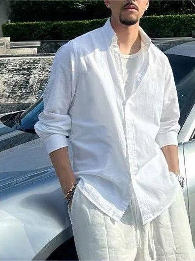 

Мужская летняя легкая рубашка из хлопка и льна цвета хаки, премиум-класса, в американском ретро-стиле