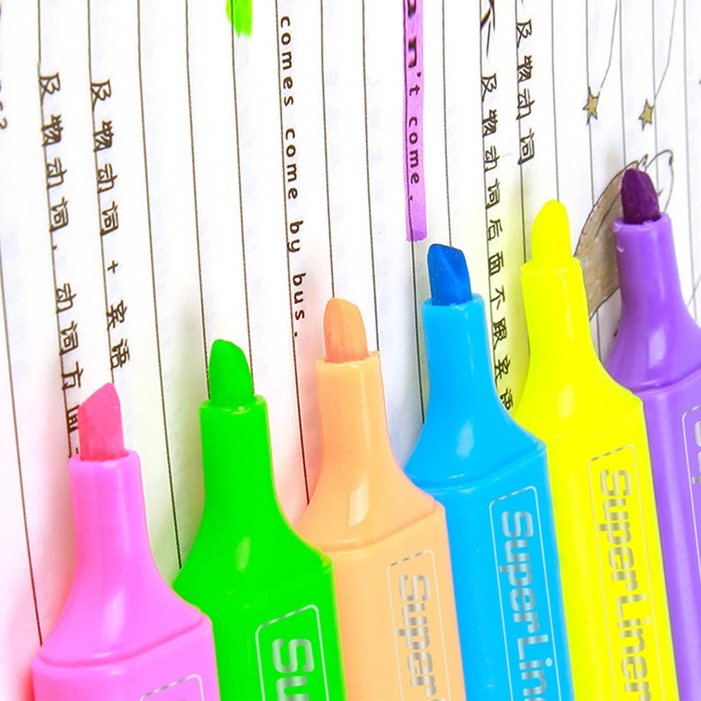 4 pcs Wholesale Highlighter, Marker 6-Color Oblique Head Color Marker Thick Head Fluorescent Office Label Pen Back To School