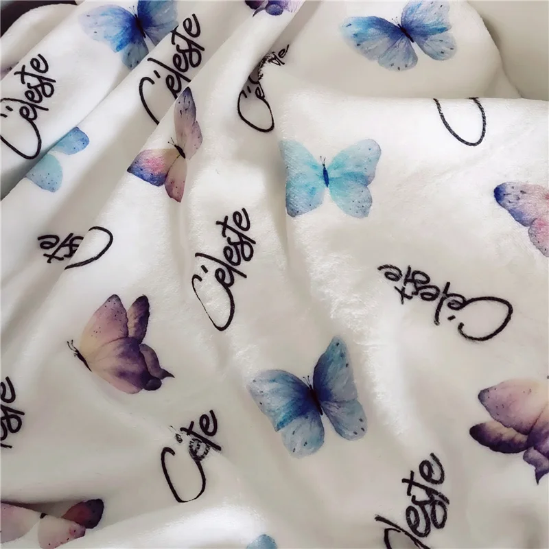 Name Personalized Baby Blanket Swaddling Baby Bedding Crib Swaddle Butterfly Custom Newborn Gift Baby Blanket Birthday Gift