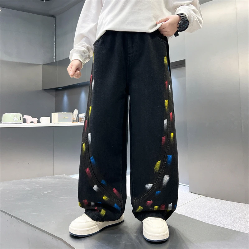Junior Boys Jeans 5-14Y Kids Denim Pants Children Loose Tie Dye Trousers Young Teens Boys Wide Leg Pants