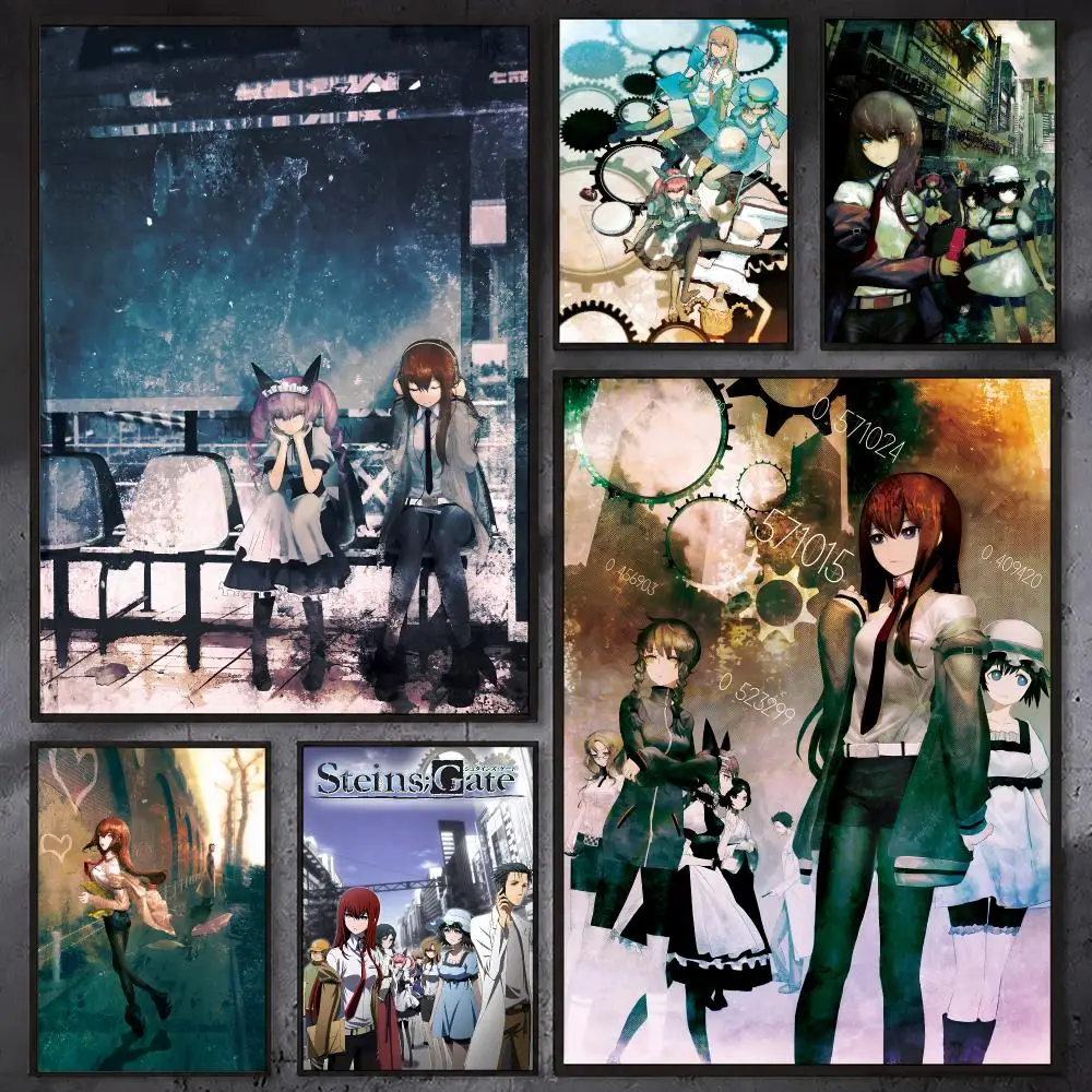S-Steins Gate Anime Poster Waterproof Sticky Wall Art Print For Bedroom Living Room Hallway Bar Home Decor