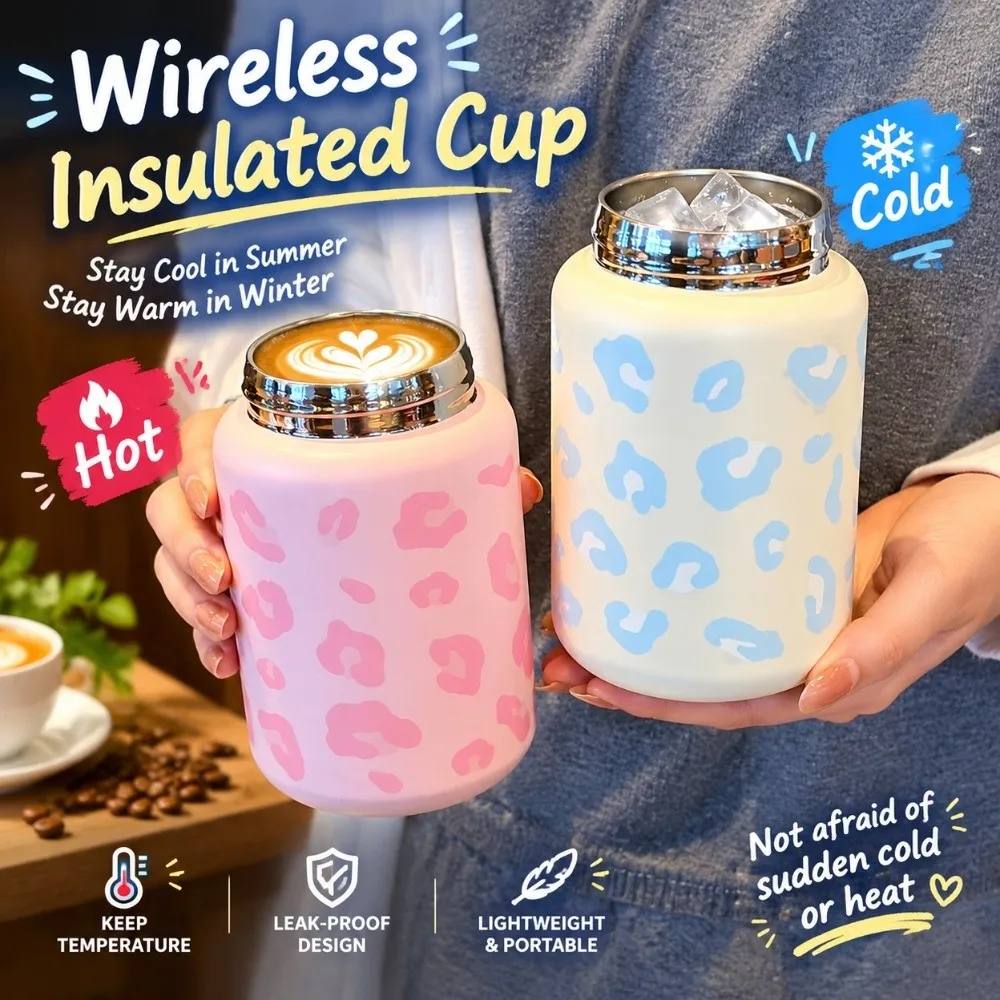 360ml Stainless Steel Tumbler Leopard Print 304 Steel Sippy Coffee Cup Lightweight 3 Colors Portable Insulated Mug