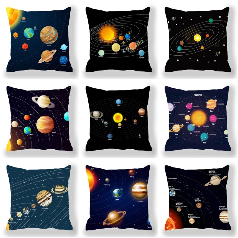 Black Dream Space Planet Digital printing short plush pillow covers decorative for car sofa office cushion cover home goods