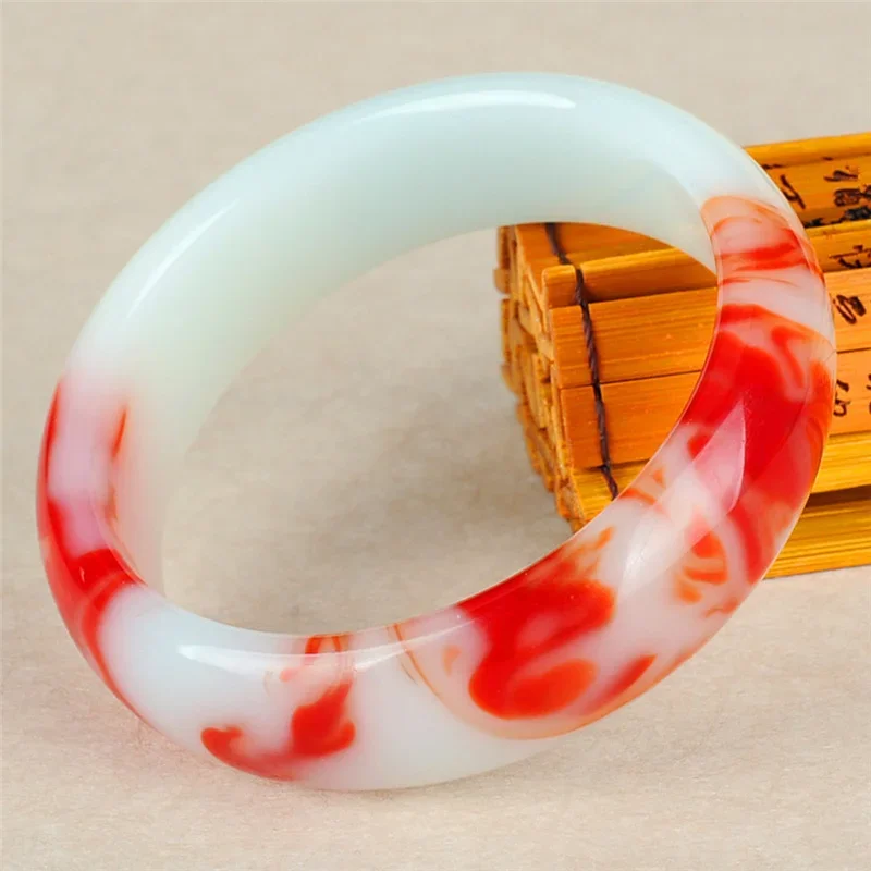 

Genuine Natural Color Jade Bangle Red White Bracelet Charm Jewellery Fashion Accessories Carved Amulet Gifts for Women Her Men