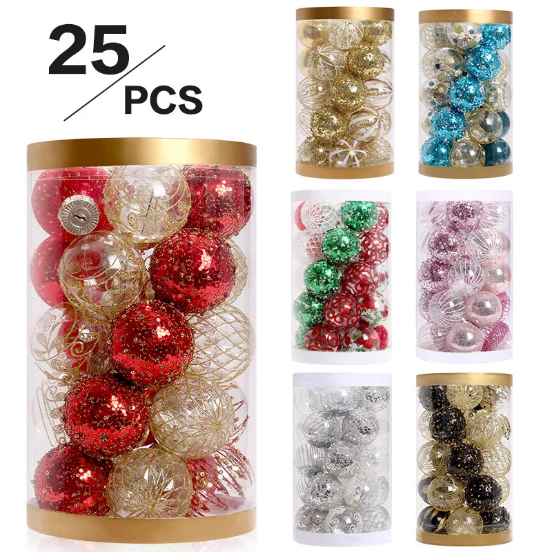 

25 шт., украшение в виде рождественского шара, 6 см, черные золотые безделушки, подвесные украшения для рождественской елки для 2026 Noel Navidad, подвеска для рождественской вечеринки