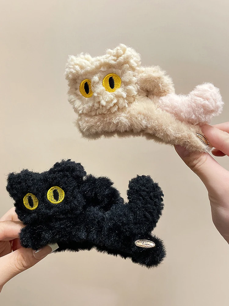 Cute Cat Claw Clip Cartoon Versatile Large Plush Hairpin Bac