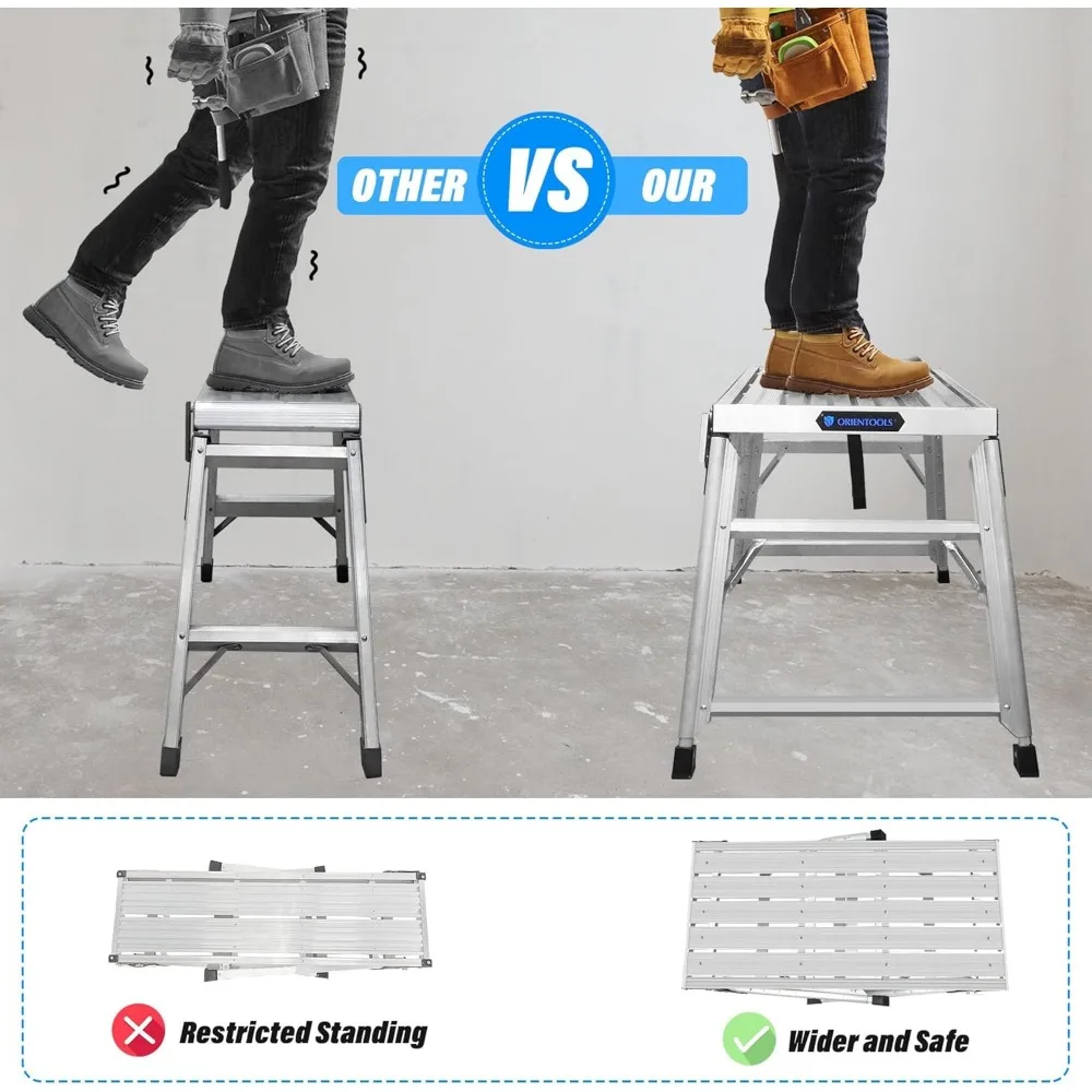ORIENTOOLS Adjustable Work Platform, (39.4 X 18.5) Portable Folding Aluminum Step Ladder, Scaffolding Platform of Capacity 330 L