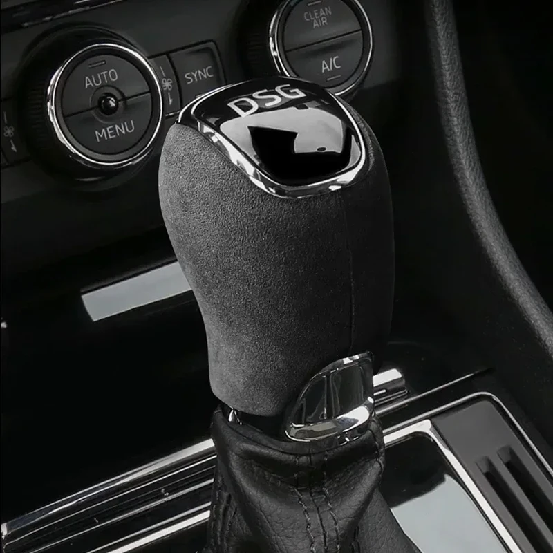 Car Gear Lever Stick Shift Knob Cover Cap For Skoda Superb Octavia Rapid Kamiq Alcantara Shifter Hanld Moulding Pad