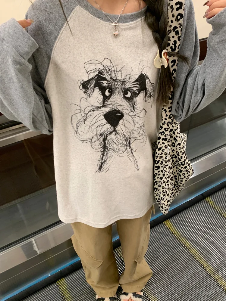 

Loose Fit oulder Sve T-irt Women's Casual Sle Dog Print Top Color Blo Design Youthful Versatile Cotton irt