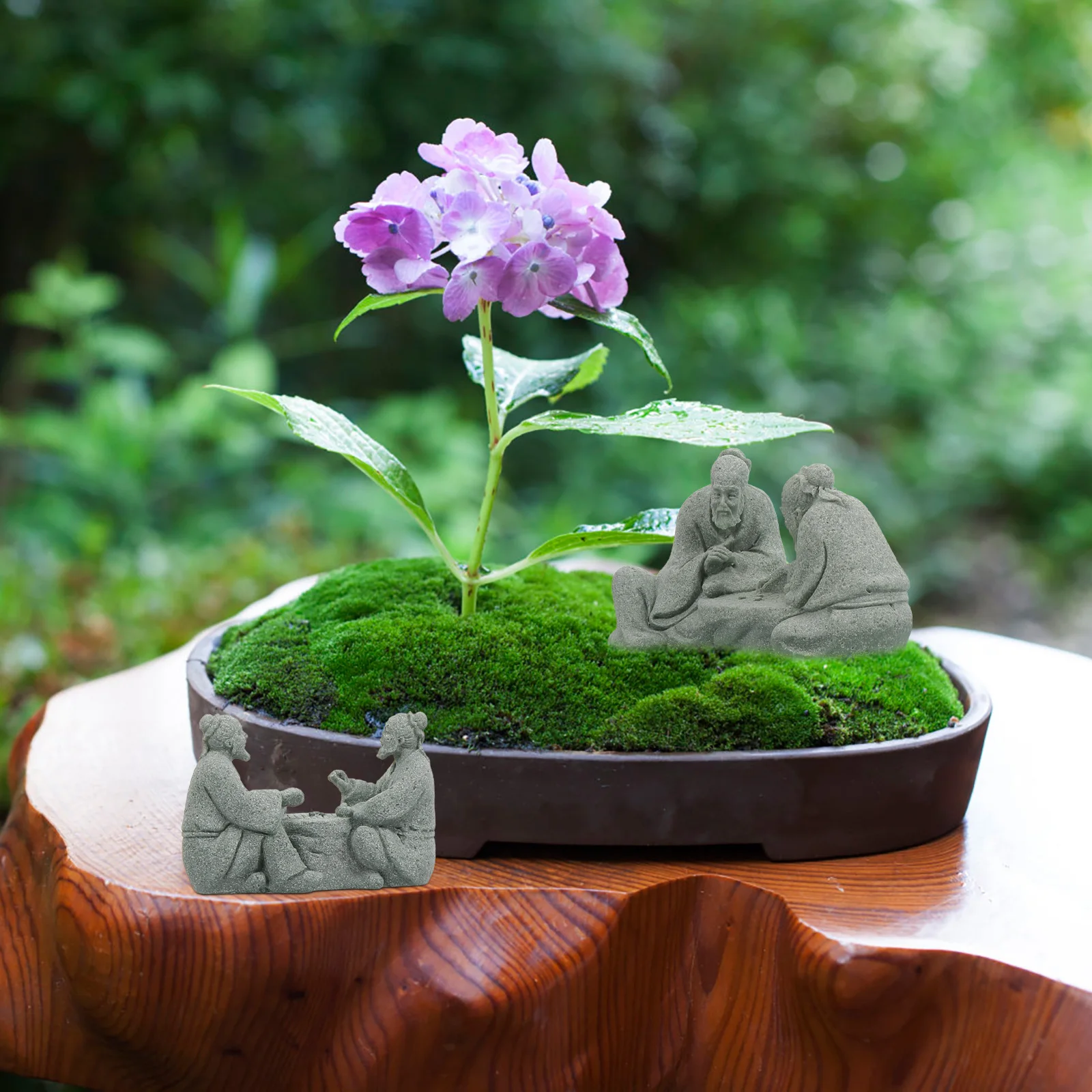 

2Pcs Old Man Play Chess Decor Exquisite Shape Durable Eco-Friendly Zen Decor Garden Landscape Artware Home Bonsai Adornment