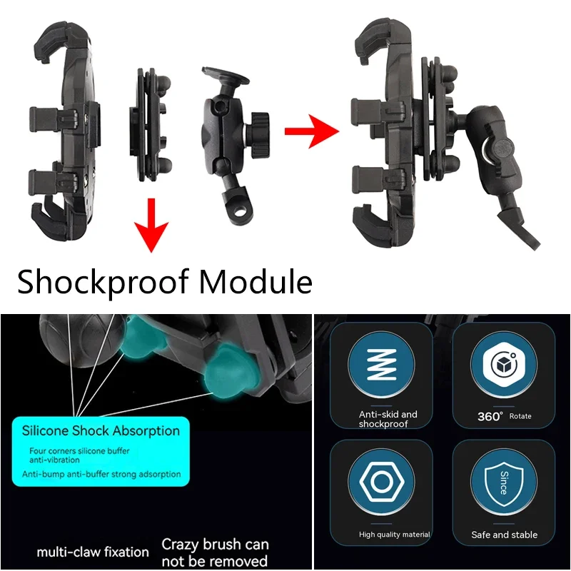 Shockproof For KYMCO DOWNTOWN NIKITA GDINK KXCT PeoPle S Racing S G150 Motorcycle handlebar Mirror Mobile Phone Holder bracket