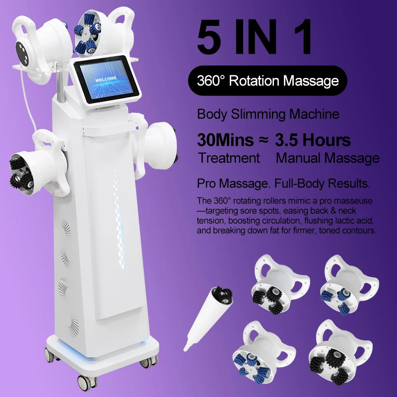 MultiFunction 360 Rotating Roller Massage Device 5 Handles Body Slimming Machine Quick Release Handle Smart Control Ergonomic