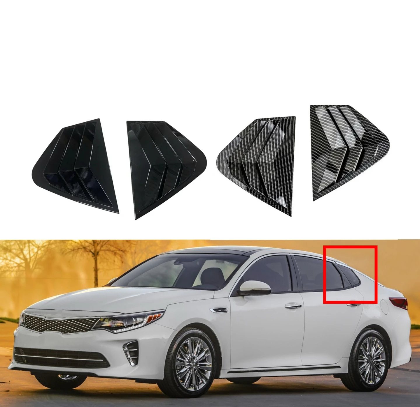 

Fit For KIA Optima K5 2011-2015 Car Rear Louver Window Side Shutter Cover Trim Sticker Vent Scoop ABS Carbon Fiber Glossy Black