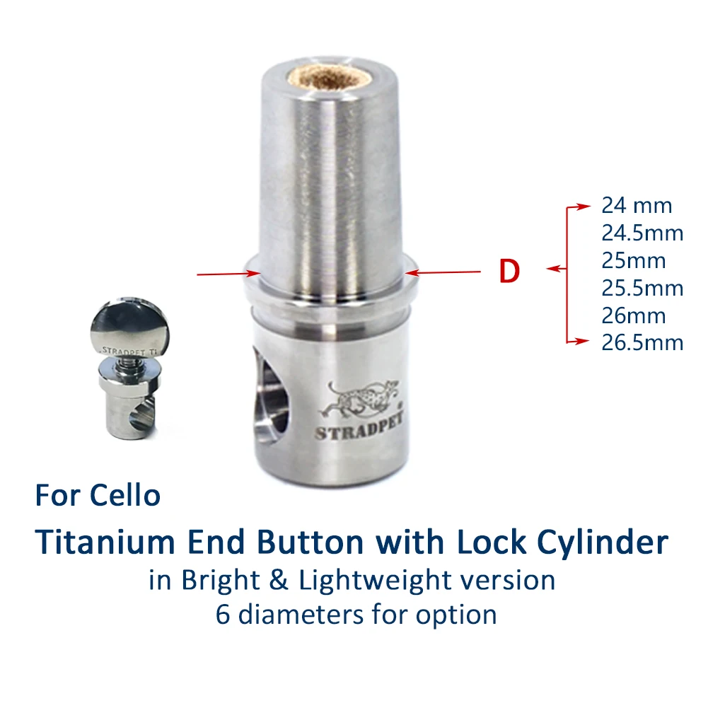 STRADPET Cello Titanium  End Button and Lock Cylinder for Diameter 10mm Endpin only, Lightweight, 6 Size Option