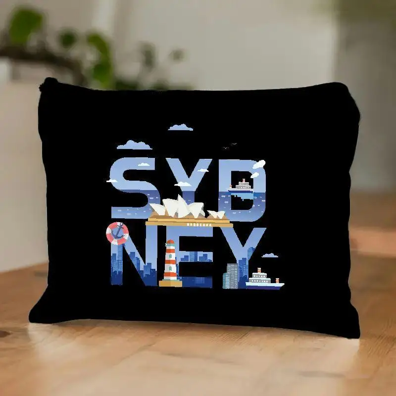 Canvas Travel Toiletry Bag with Sydney Print - Lightweight Cosmetic Pouch with Zipper Closure, Casual Style Washable Makeup