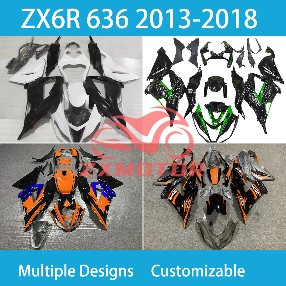 For Kawasaki 636 ZX-6R 2013 2014 2015 2016 2017 2018 Body Parts Fairing Kit ZX6R 13-18 Prime ABS Fairings Motorcycle New