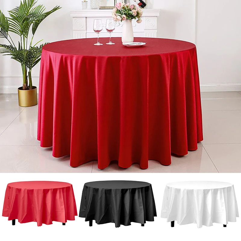 Disposable Table Cloth Waterproof Oilproof Wedding Table Cover Solid Polyester Round Table Cloth Banquet Birthday Party Decor