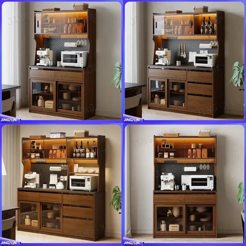 Custom for Solid Wood Dining Side Cabinet Integrated Walnut Home Kitchen Storage Against the Wall Furniture Organizer Shelf