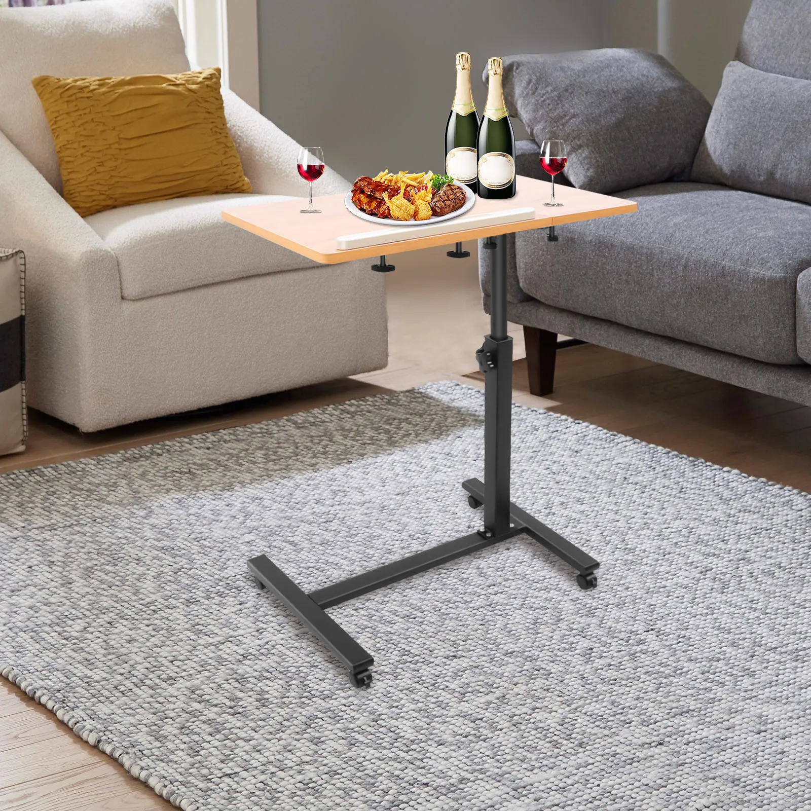 مكتب كمبيوتر محمول بارتفاع قابل للتعديل مع عجلات 23.6 بوصة مكتب قائم متنقل للمكتب المنزلي 360 ° سطح المكتب الدوار والإمالة 22.8-35.4" #6