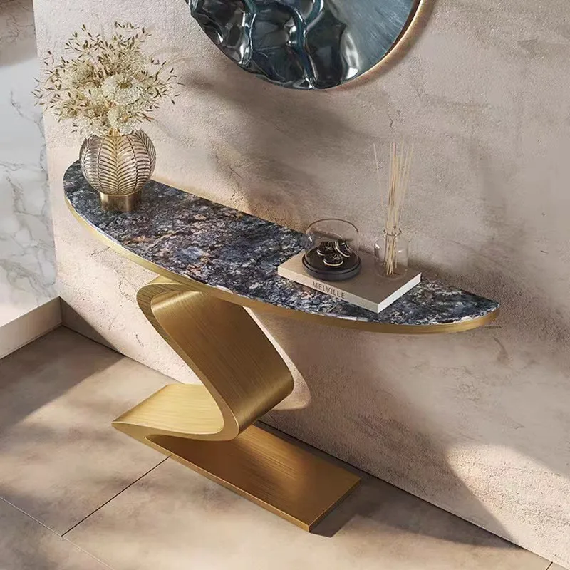 

Light luxury marble entrance table aisle ultra-narrow entrance entrance platform against the wall modern simple stainless steel
