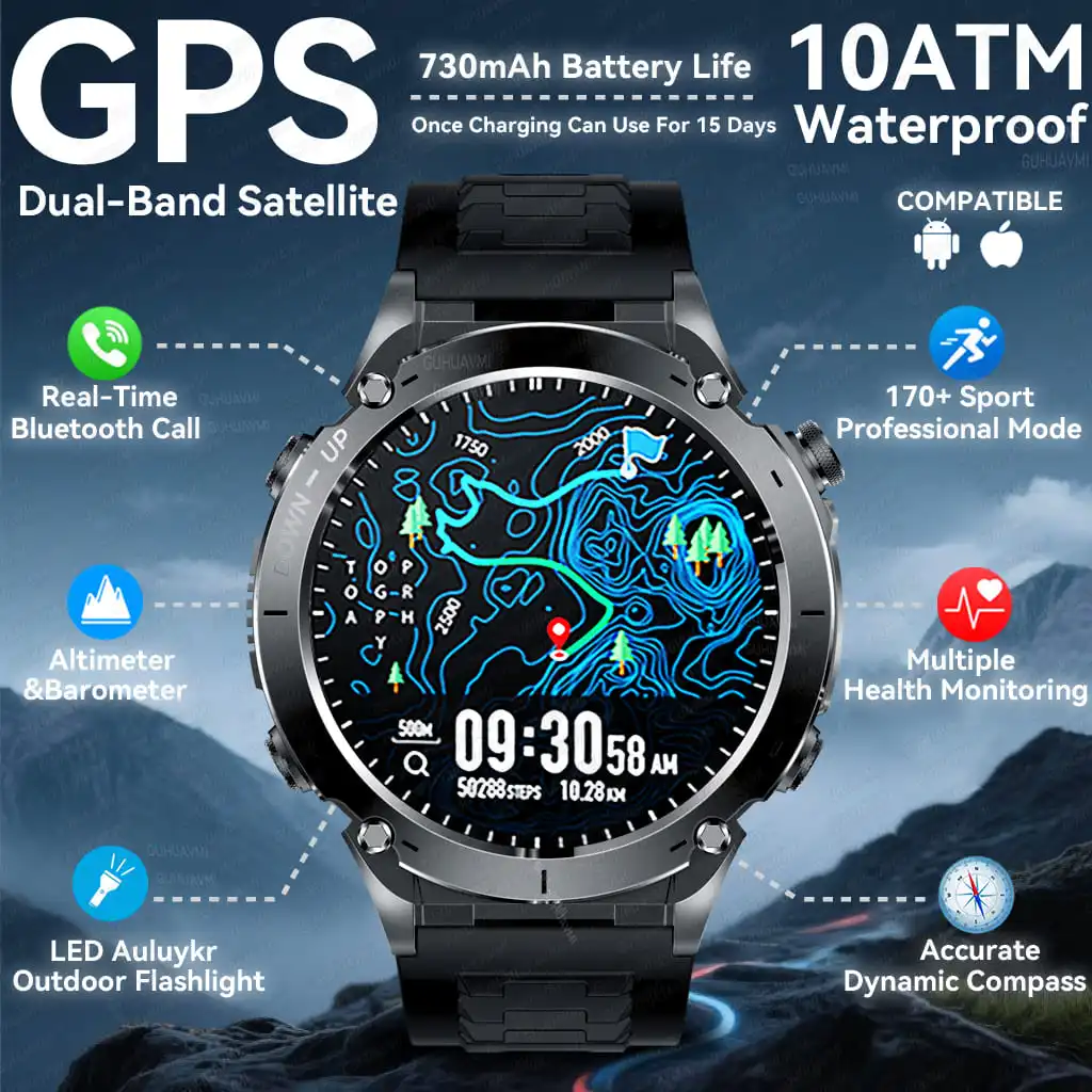 

Новинка 2025 года для HUAWEI Xiaomi, оригинальные уличные умные часы премиум-класса, GPS, спортивные, фитнес-здоровье, плавание, водонепроницаемые, GPS-умные часы для звонков