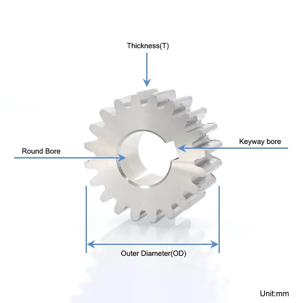 1pc 12T-20T 2.5M 304 Stainless Steel Spur Gear 2.5 Module 12 14 15 16 17 18 20 Teeth Flat Gear Round Bore & Keyway Bore