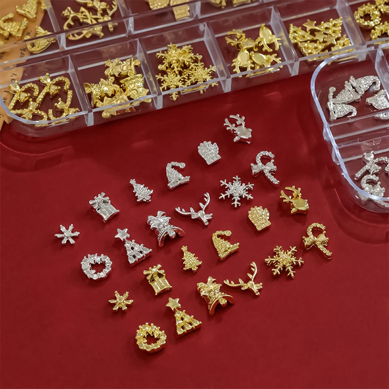 12 grades 3d decorações de arte de unhas de luxo liga brilhante strass gemas natal charme de unhas diy acessórios de unhas