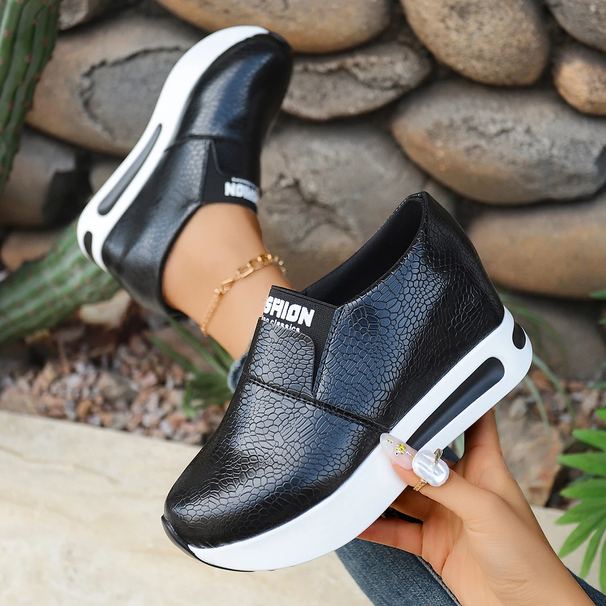 أحذية رياضية نسائية لربيع الخريف أحذية مشي امرأة الارتفاع أحذية مريحة خفيفة الوزن أسافين الانزلاق على منصة أحذية رياضية النساء #5