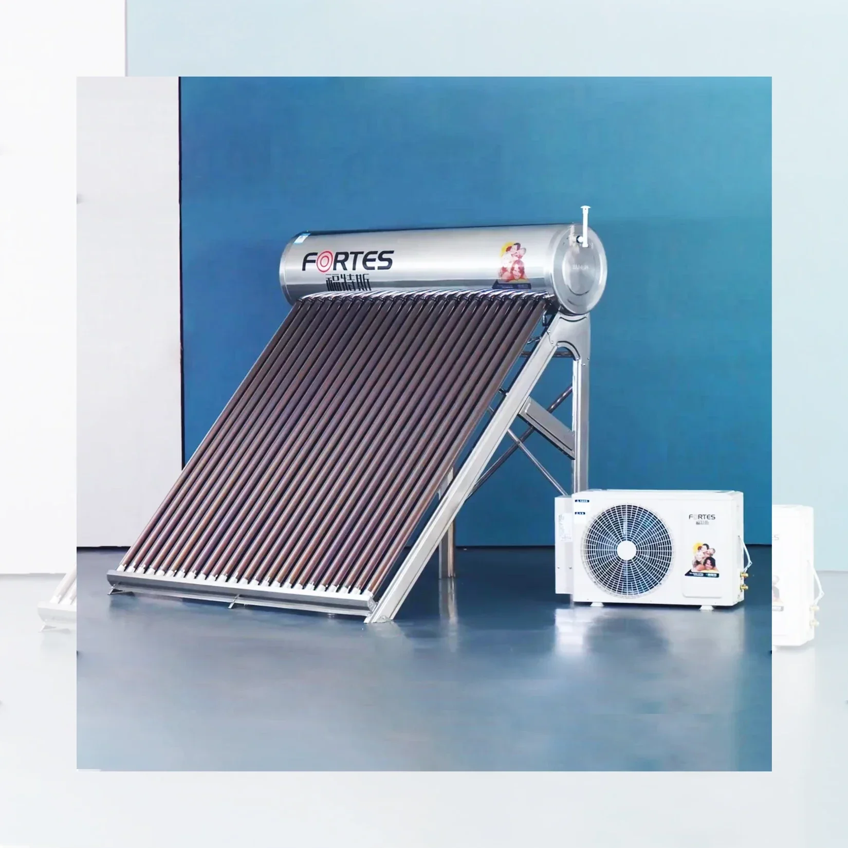 Hot Sale 100 200 300 Liters Vacuum Tube Solar Geyser Hybrid Pressurized Residential Solar Water Heater + Heat Pump