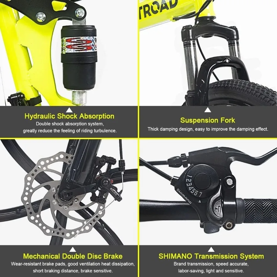 26 Inch Folding Mountain Bike with High Carbon Steel 21 Speed City Bike with Dual Suspension Compact and Lightweight Folding Bi