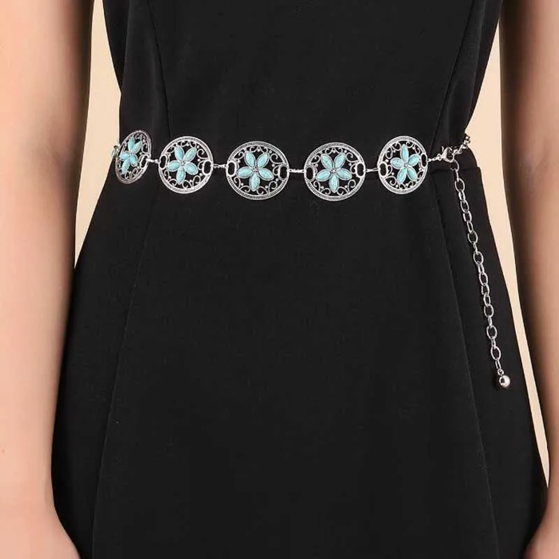 

Ethnic Turquoise Waist Chain Belt Retro Casual Summer Dress Waist Boho Skirt Belt Sweater Chain Waist Seal Decoration Belts Gift