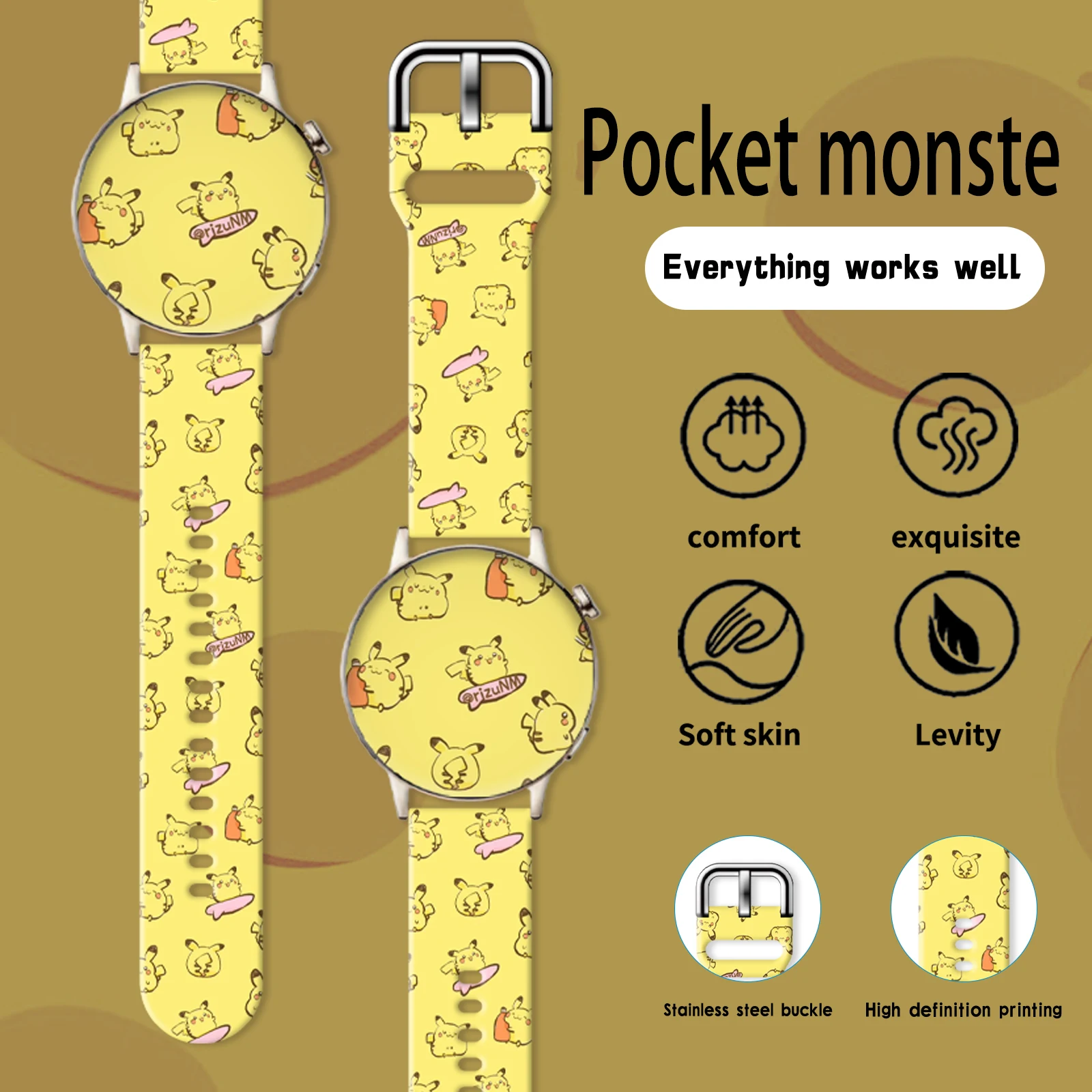 بوكيمون سلسلة 20 مللي متر حزام مطبوع لساعة سامسونج جالاكسي 7/6/5 40 مللي متر 44 مللي متر حزام ساعة قابل للاستبدال لشاومي هواوي Amazfit #3