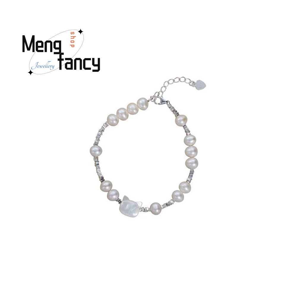 سوار فضي مكسور لؤلؤ المياه العذبة، سوار على شكل فراشة بيضاء لطيفة على شكل قطة لطيفة، سوار أنيق مجوهرات الأزياء الأكثر مبيعًا #5