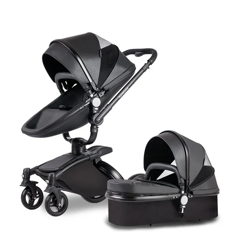 

Baby Stroller 3 in 1 Luxury Pram For Newborn Carriage PU leather High Landscape trolley car 360 rotating baby Pushchair shell