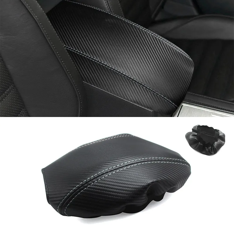 Carbon Texture Leather -black line Armrest Cover For BMW 3 Series E90 2005 - 2012 Interior Center Control Armrest Box Cover Trim