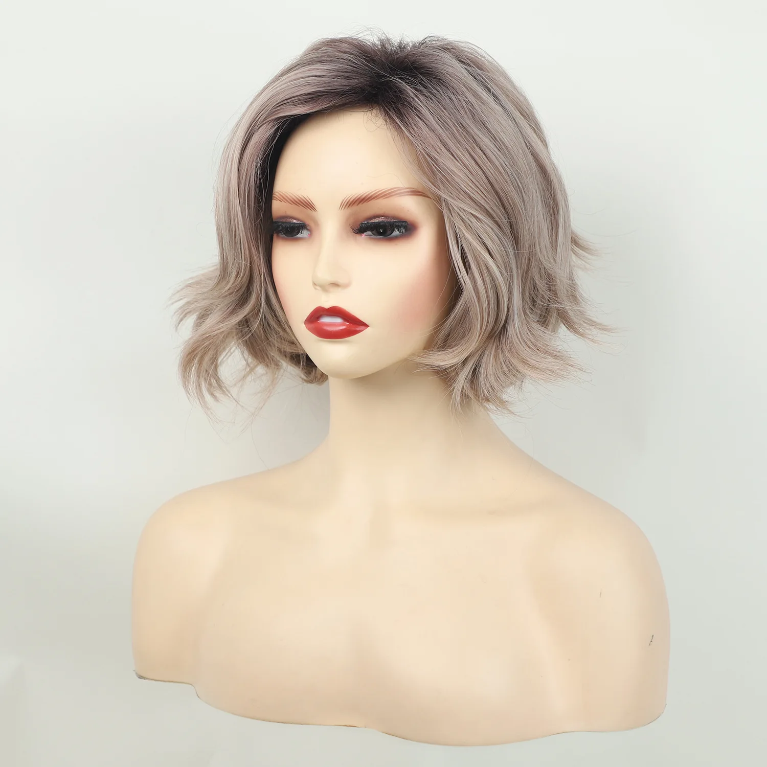 Gray short high temperature silk curly hair wig for women