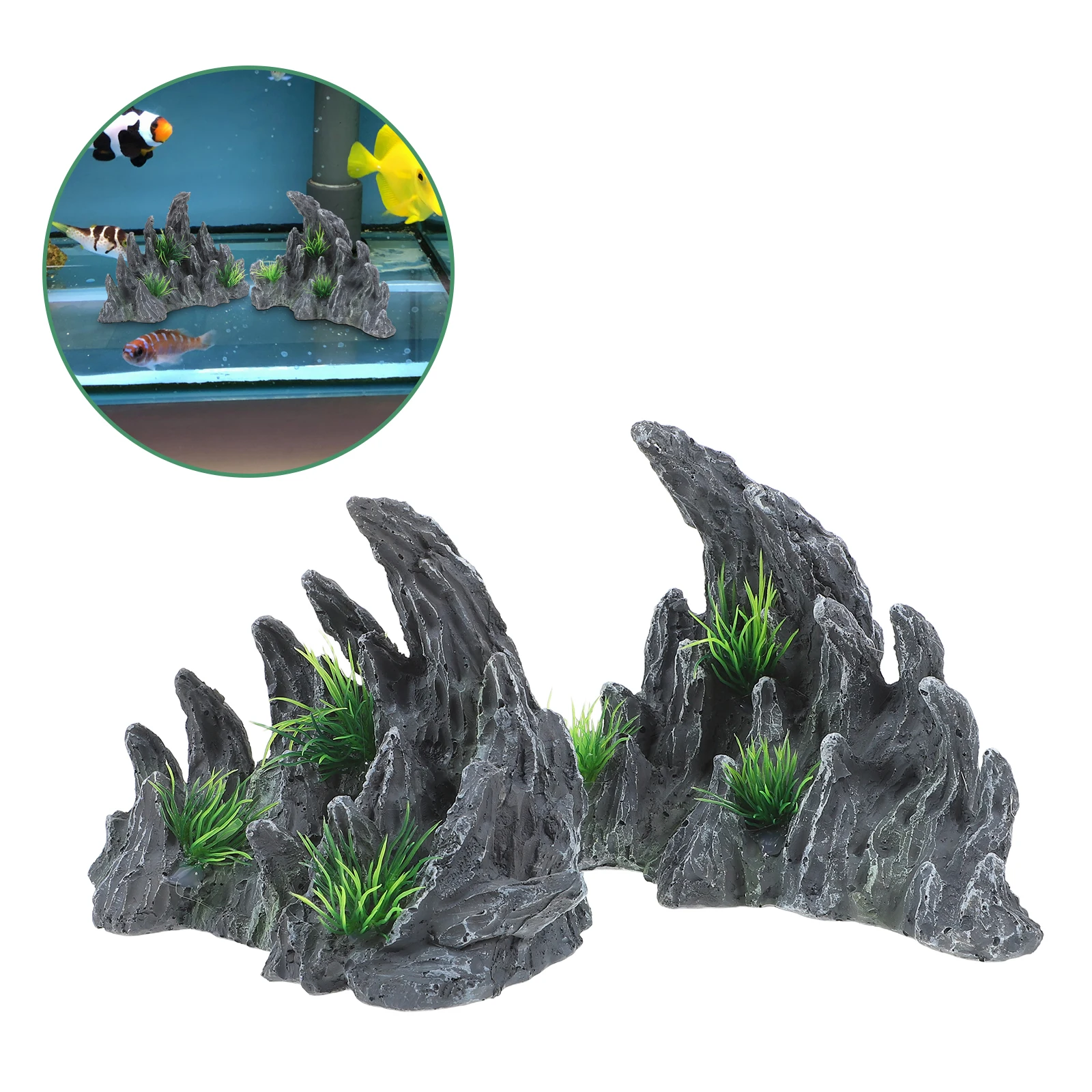 

2pcs Resin Micro Landscape Rockery Ornament Fish Tank Decorative Stone Aquarium Bonsai Landscaping Garden Simulated Stone