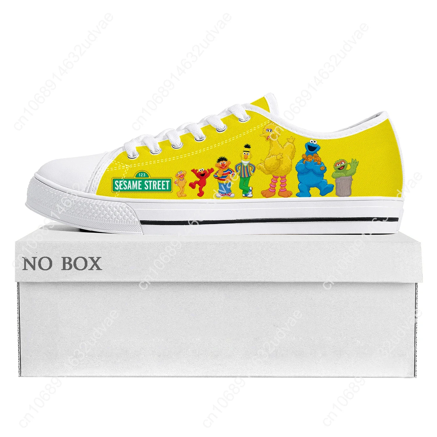 Sesame Street-Baskets basses de dessin animé Elmo pour hommes et femmes, chaussures de couple en toile pour adolescents, chaussures décontractées personnalisées, haute qualité