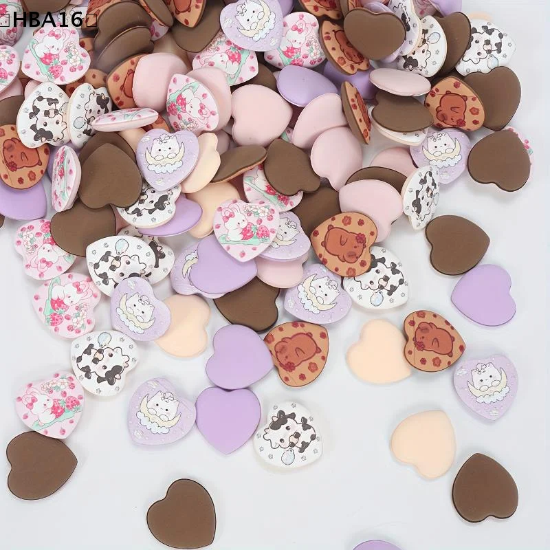 〔HBA16〕10개 프린트 하트 미니 핑거 파우더 퍼프는 물에 노출되면 확장되며, 습식 및 건식 모두 사용할 수 있습니다.