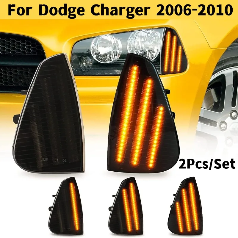 Car Sequential Turn Signal LED Front Corner Light Side Lamp 3 Row LED Strips Front Side Marker Light For Dodge Charger 2006-2010