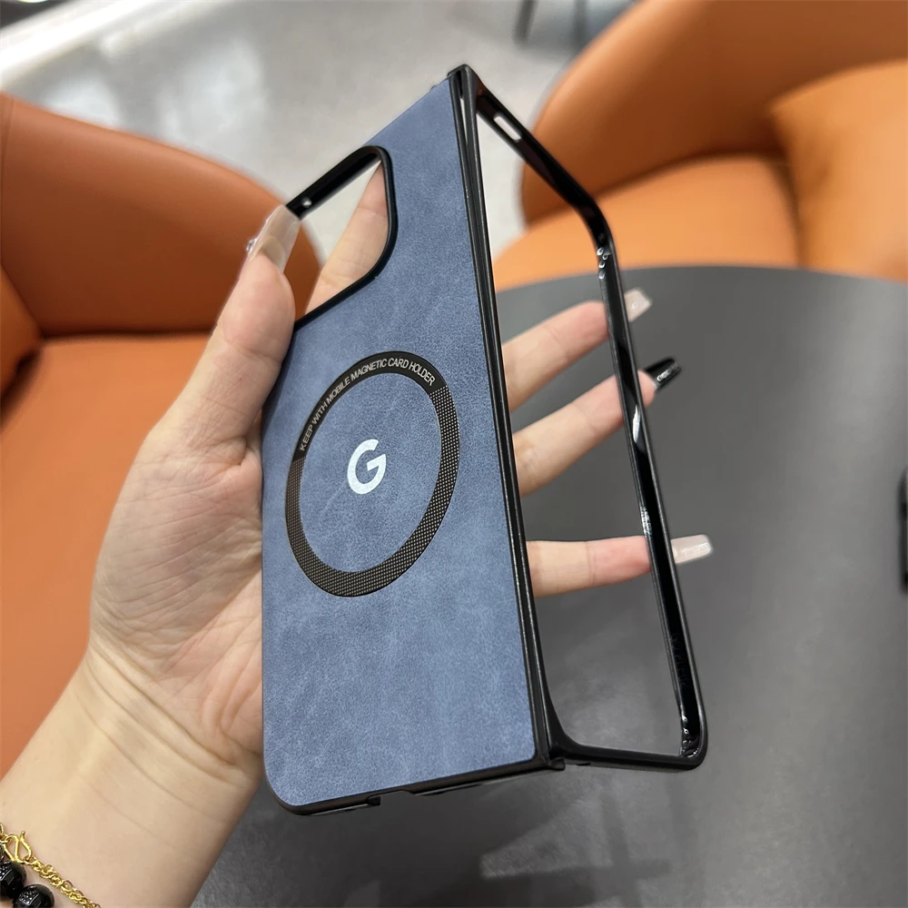 For Magsafe Sheepskin Leather Magnetic Phone Case For Google Pixel 9 Pro Fold Wireless Charging Cover For Pixel Fold2 Back Shell