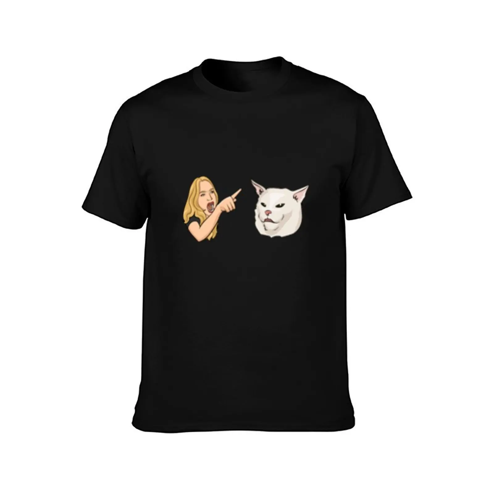 Woman Yelling At Confused Cat T-Shirt, Summer Casual Cotton Tee, Oversized Streetwear Tops, Vintage Graphic Print, 100% Cotton