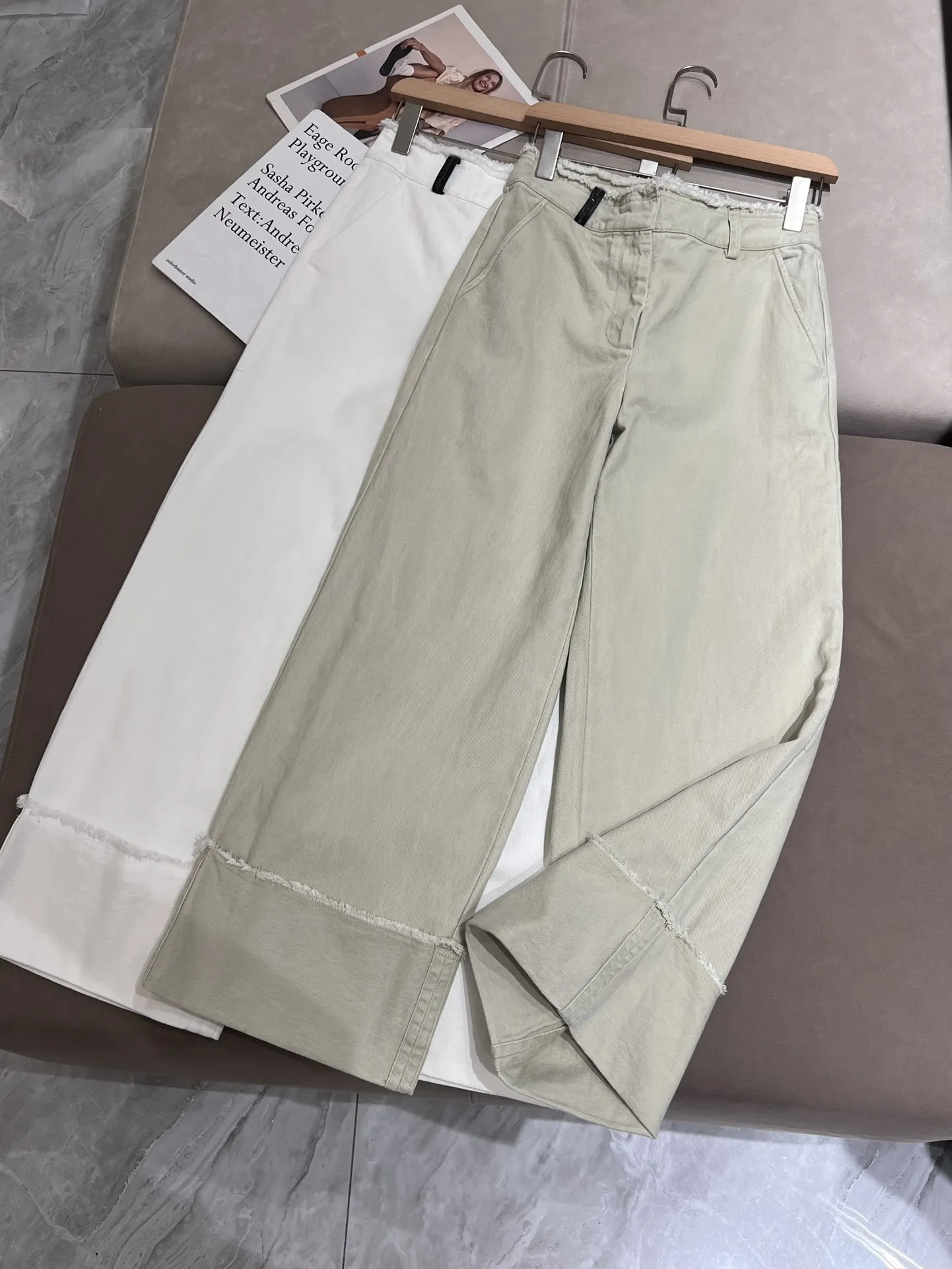 Pantalones largos de algodón para mujer, Pantalón recto de cintura alta, informal, a la moda