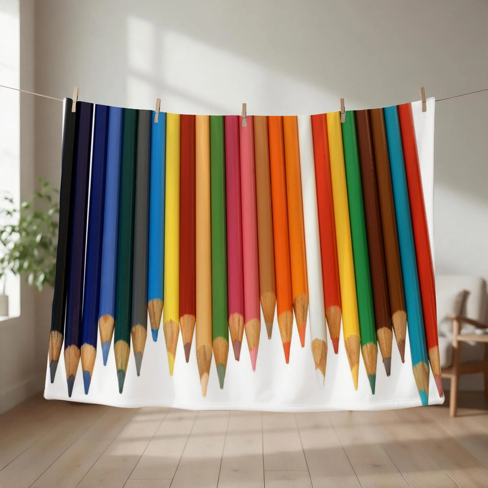 Coloured Pencils Isolated On White Throw Blanket couch cozy soft plush fuzzy picnic outdoor blanket