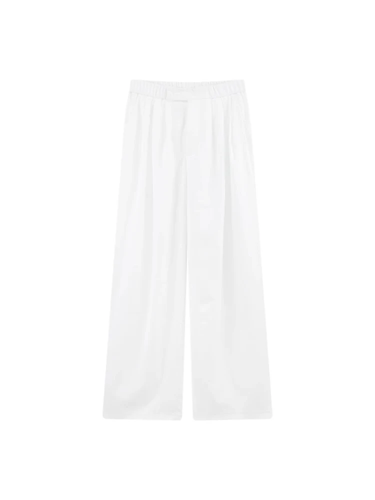 สีขาวขี้เกียจ Sle กางเกงลําลองกางเกงขากว้างเอวสูงผู้หญิงฤดูร้อนหลวม Fit Drapey กางเกงขายาวเวอร์ชั่นเกาหลีตรง L...