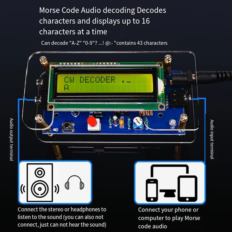 

DIY CW Trainer Decoder Kit CW Decoder Morse Code Reader LCD Display Radio Circuit Board Electronic Welding Practice Kits-AU32