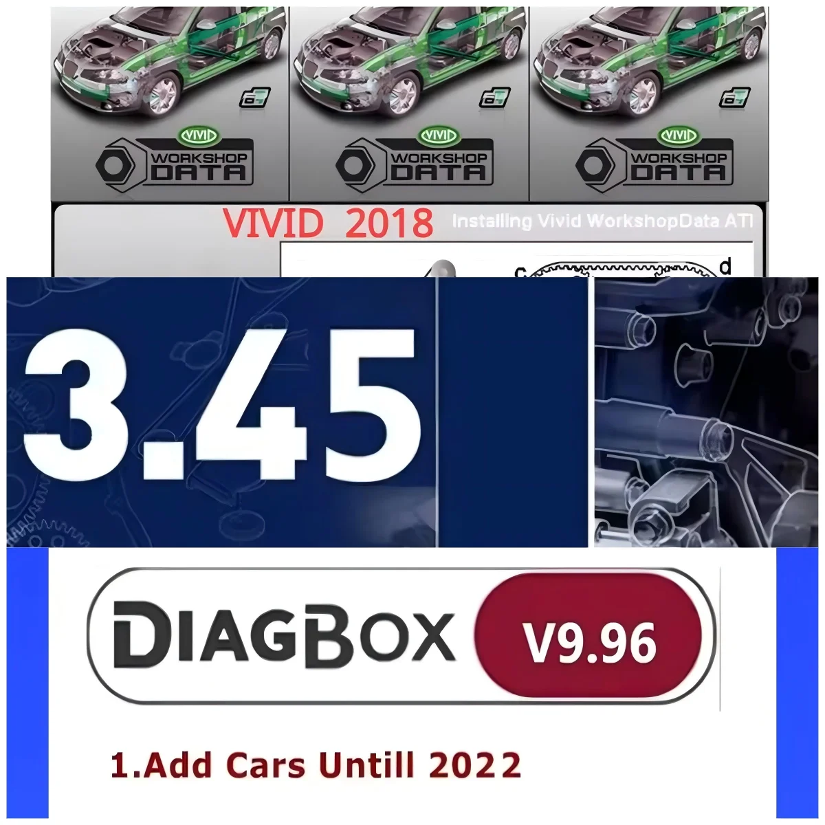 

3 IN 1 Auto Data 3.45 + Diagbox 9.96 + Vivid Data Workshop Remote Free Installation Car Repair Auto Diagnostic Virtual Box Data